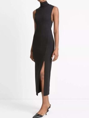 Vince Black Turtleneck Knit Midi Dress Minimalist L